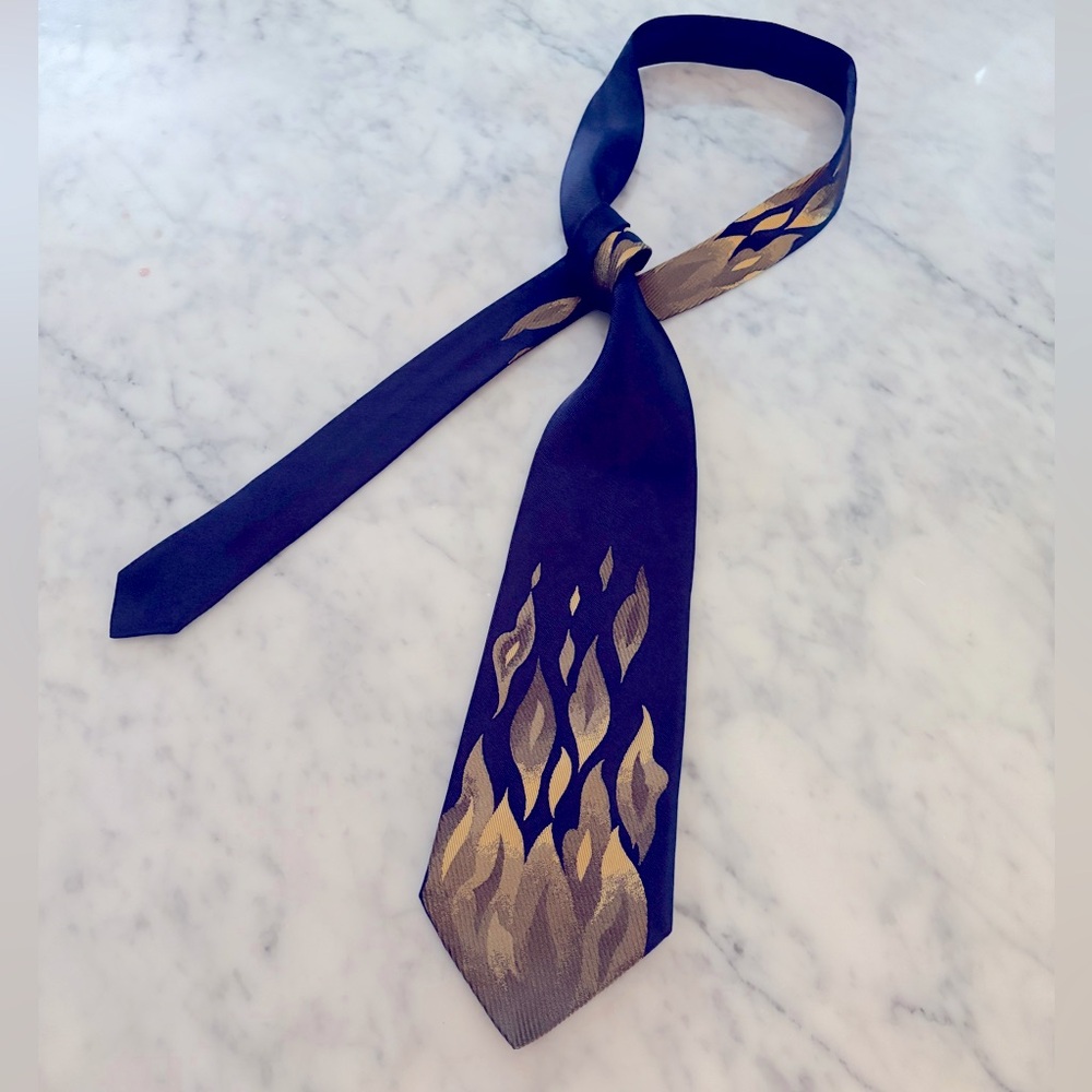 Vivienne Westwood Man navy tie with gold flames